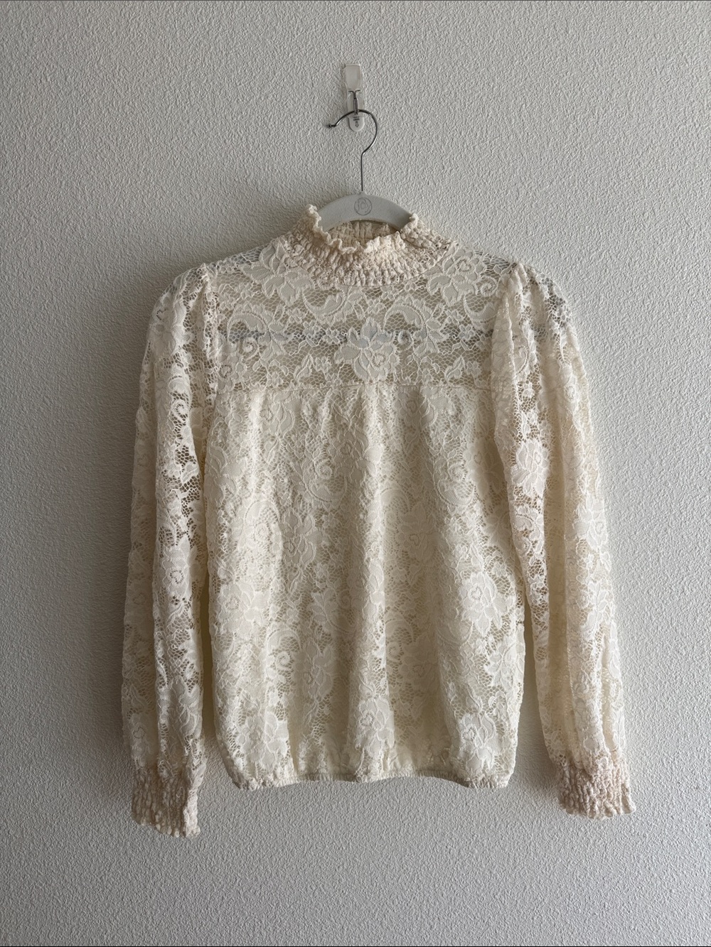 Women's Cream Lace High-Neck Blouse